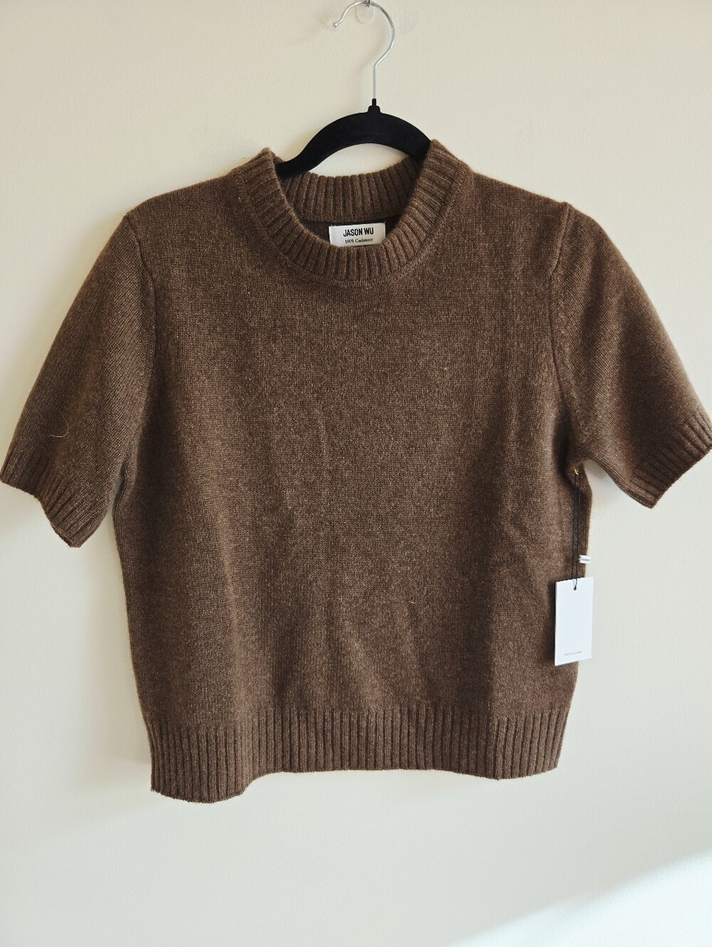 JASON WU | NWT US M 100% Cashmere Short Sleeve Sweater | chocolate brown